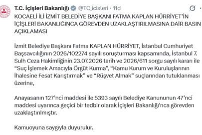 İzmit Belediye Başkanı Fatma Kaplan Hürriyet görevden uzaklaştırıldı!